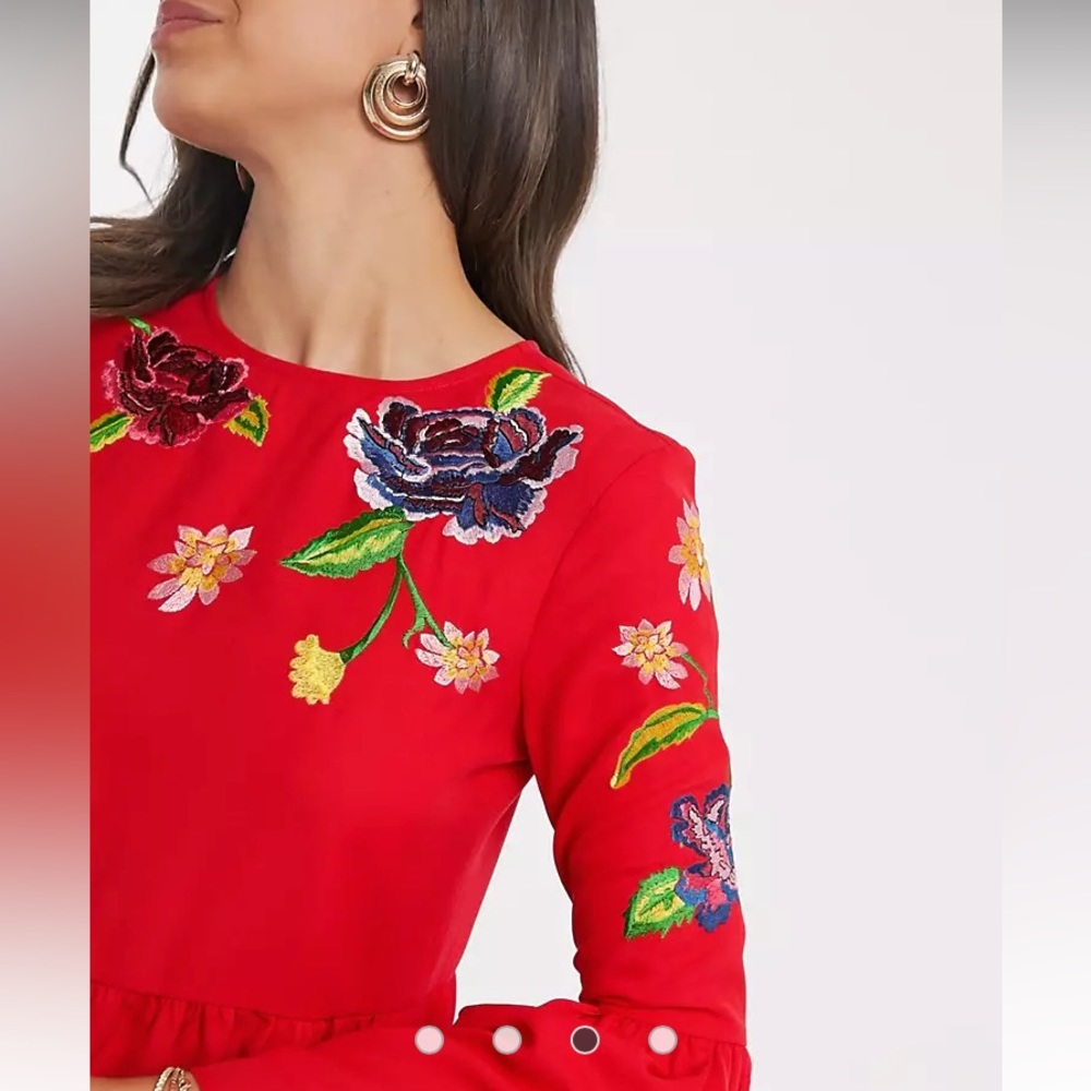ASOS NWOT embroidered red mini dress